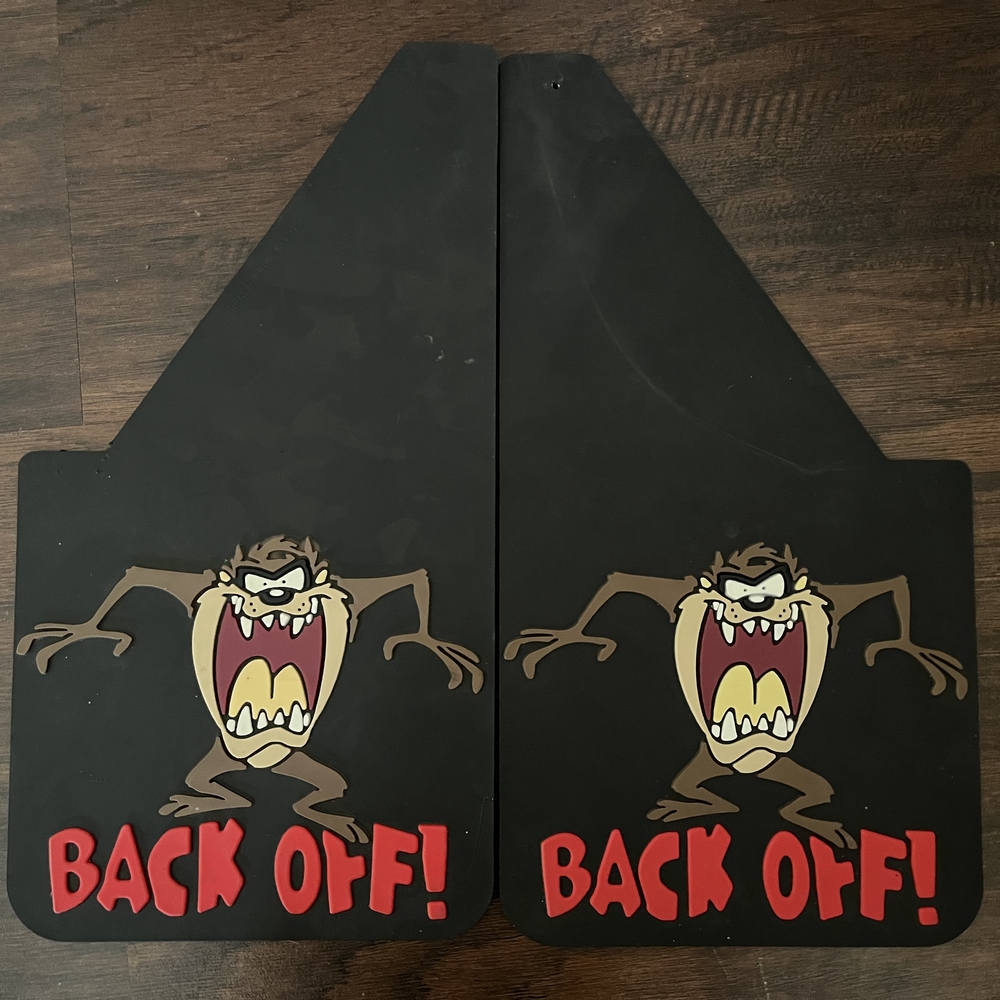 Black Taz Mud Flaps with Red Text